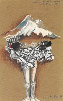 Orhy - croquis (crayons de couleurs, collage) - Pâques 1997 - vent glacial dans la limpidité des horizons bleutés